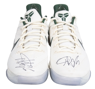 2017-18 Giannis Antetokounmpo Game Issued and Dual Signed Nike Kobe AD Pair of Sneakers (PSA/DNA & MEARS)